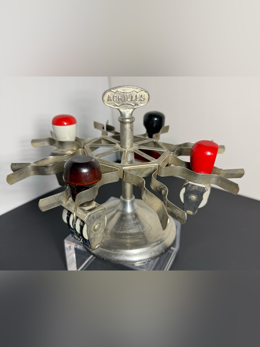 Vintage Achilles Rotating Metal Rubber Stamp Holder Carousel - Mid Century